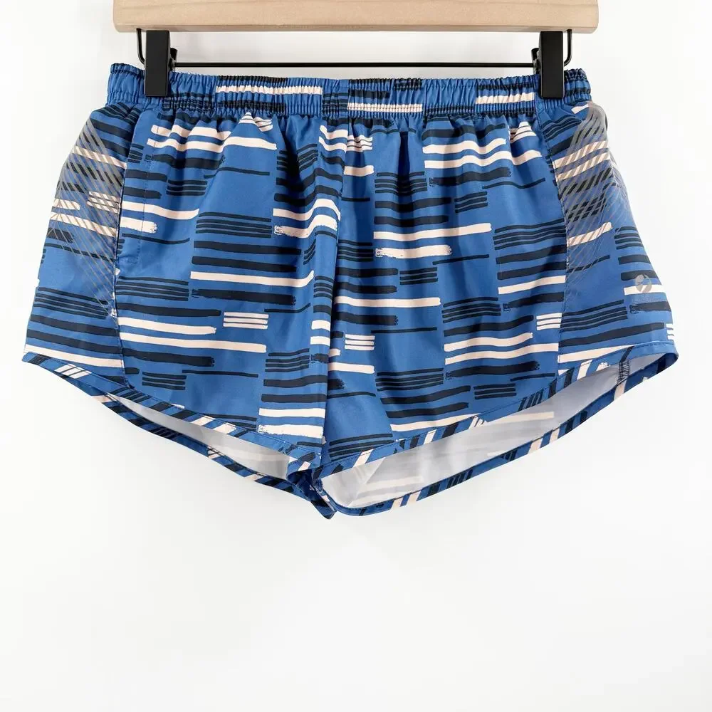 Oiselle Shorts Size 4 Womens Running Athletic Run Lined Mesh Athletic Blue Print